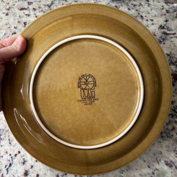 Genuine I.M.C. Stoneware 10.5" Plate Dish INCA Geometric Print gold brown black - Picture 2 of 5